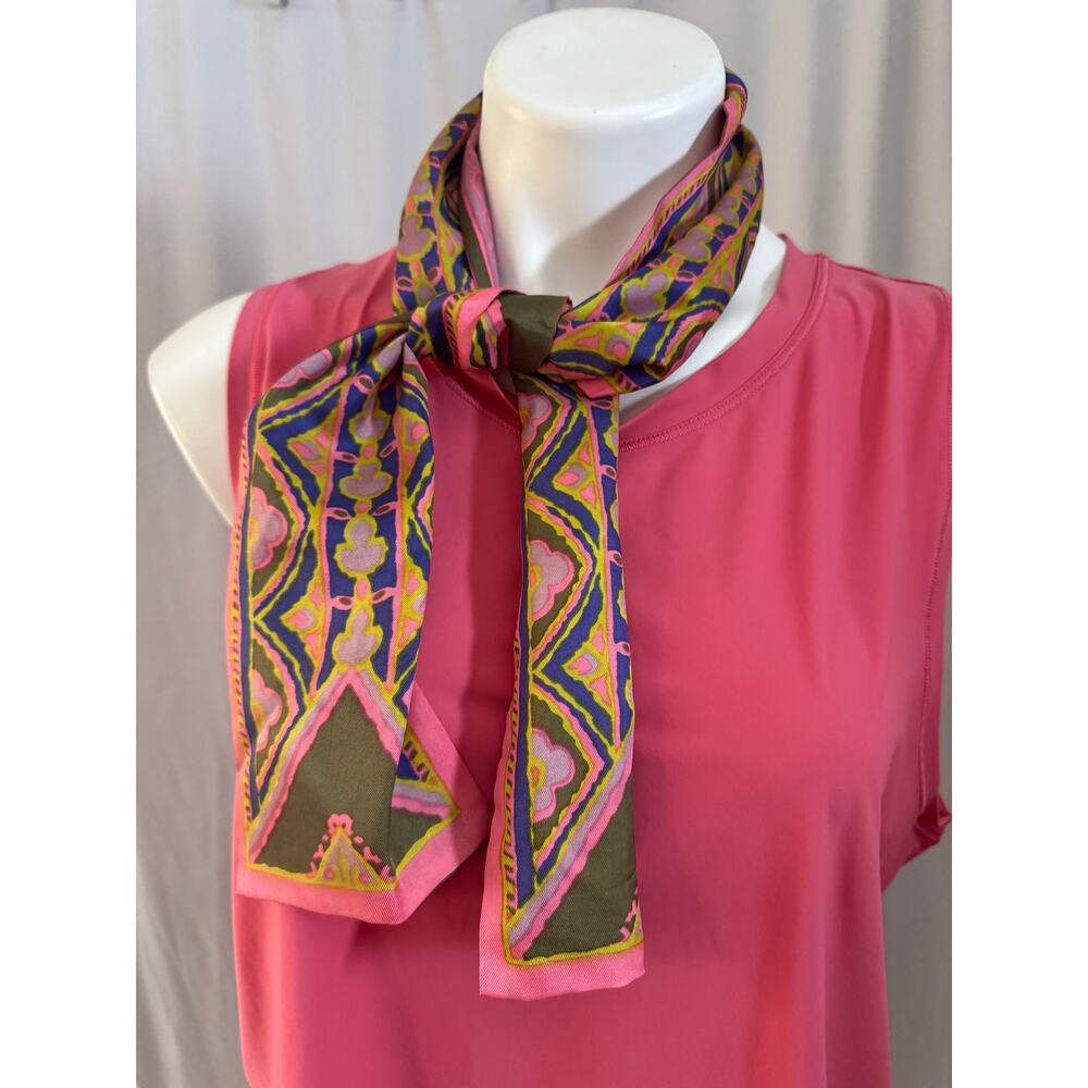 Silk-Feel Pink & Olive Patterned Women's Scarf